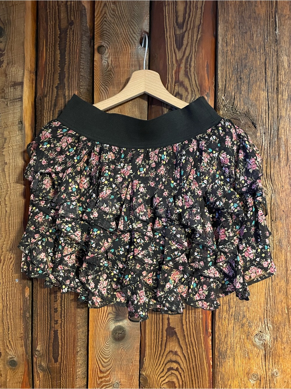 Forever 21 Black Floral Ruffled Skater Skirt